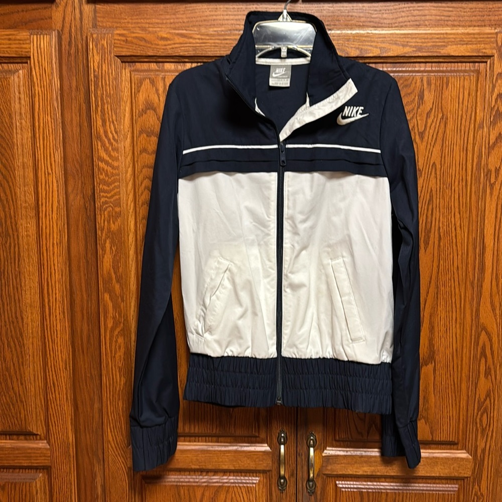 Nike track/warm up jacket. Blue and White. Woman’s Size Small- NWOT